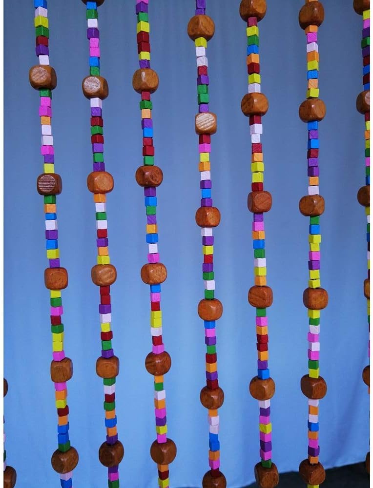 OKUOKA 45 Strands Wood Bead Door Curtain 90x220cm