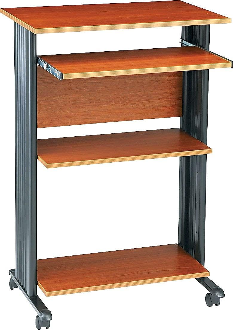 Safco MUV Mobile Stand-Up Desk - 2 Adjustable Shelves - Cherry Finish