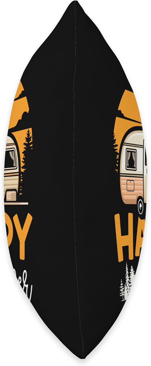 Motorhome Camping Throw Pillow with Happy Camper Design
