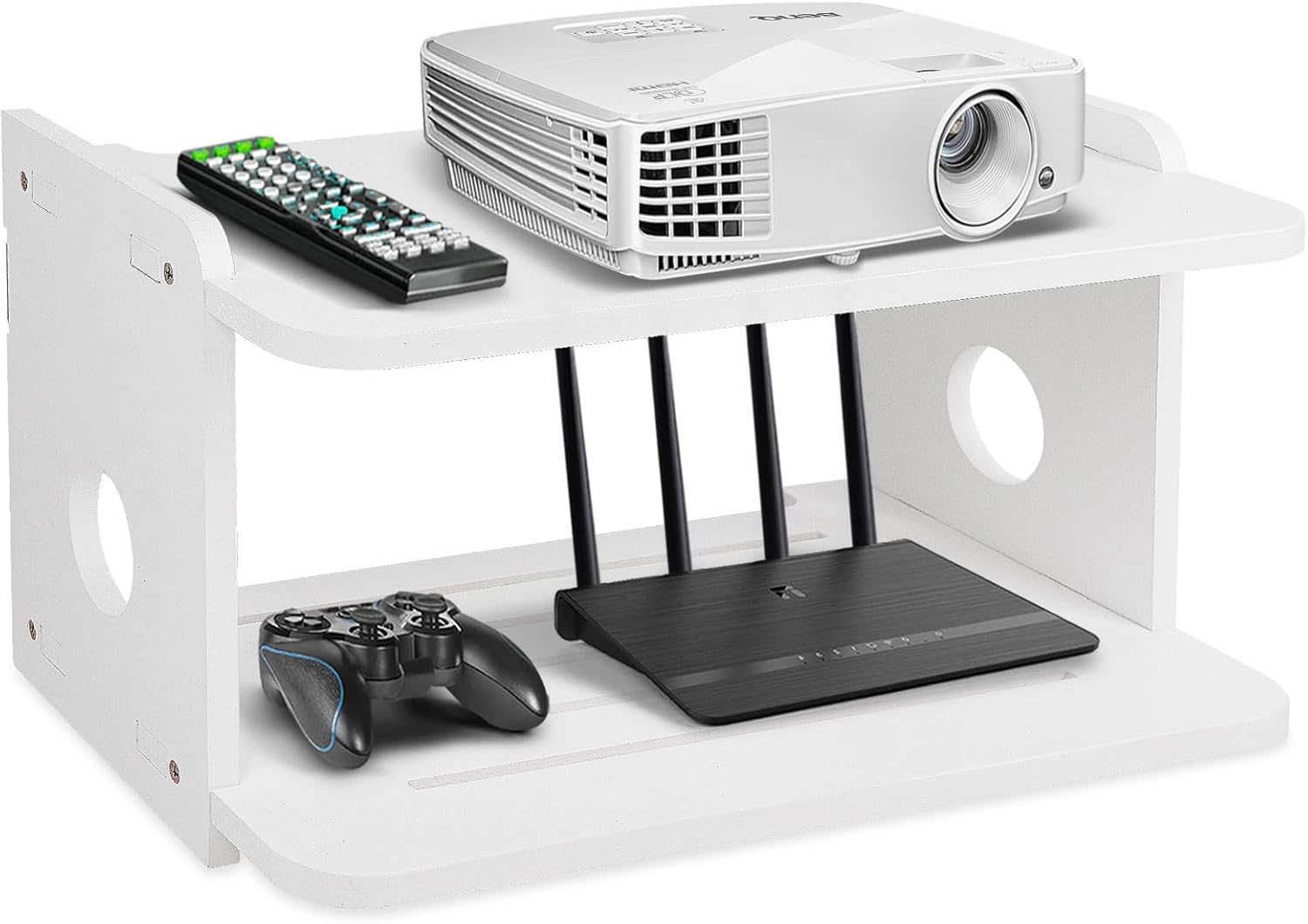 Projector Shelf with Cable Management and Router Storage