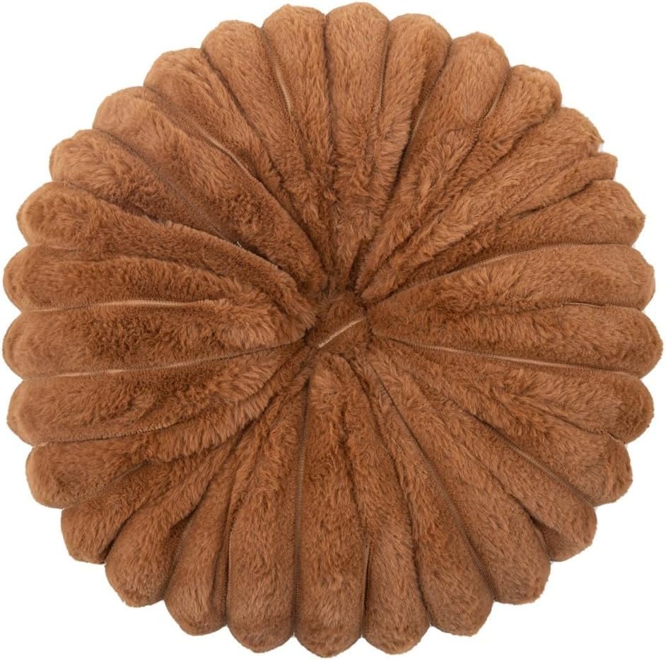 Round Pumpkin Throw Pillow Faux Rabbit Fur Decor