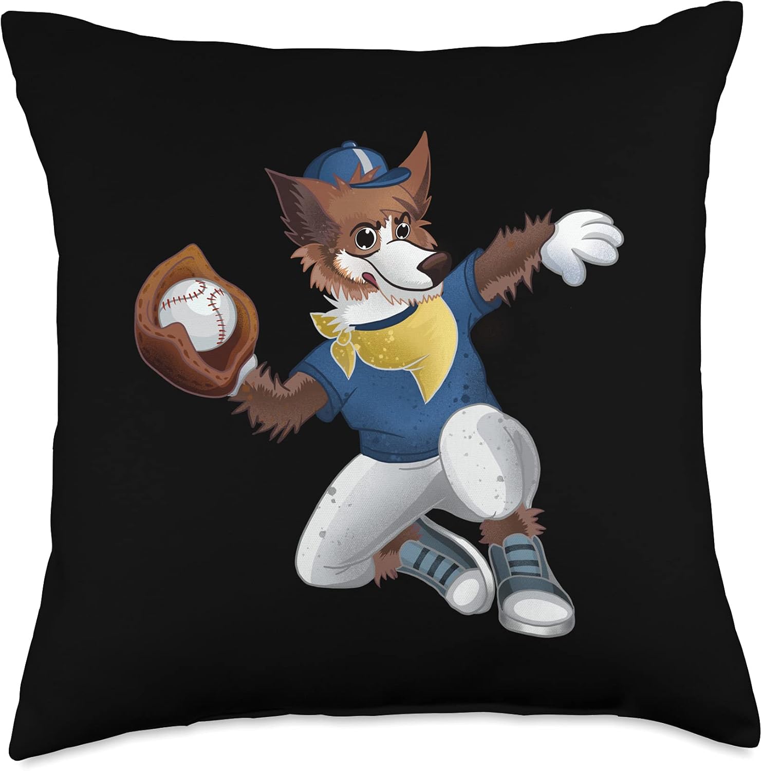 Dog Baseball Player Pitcher Throw Pillow
