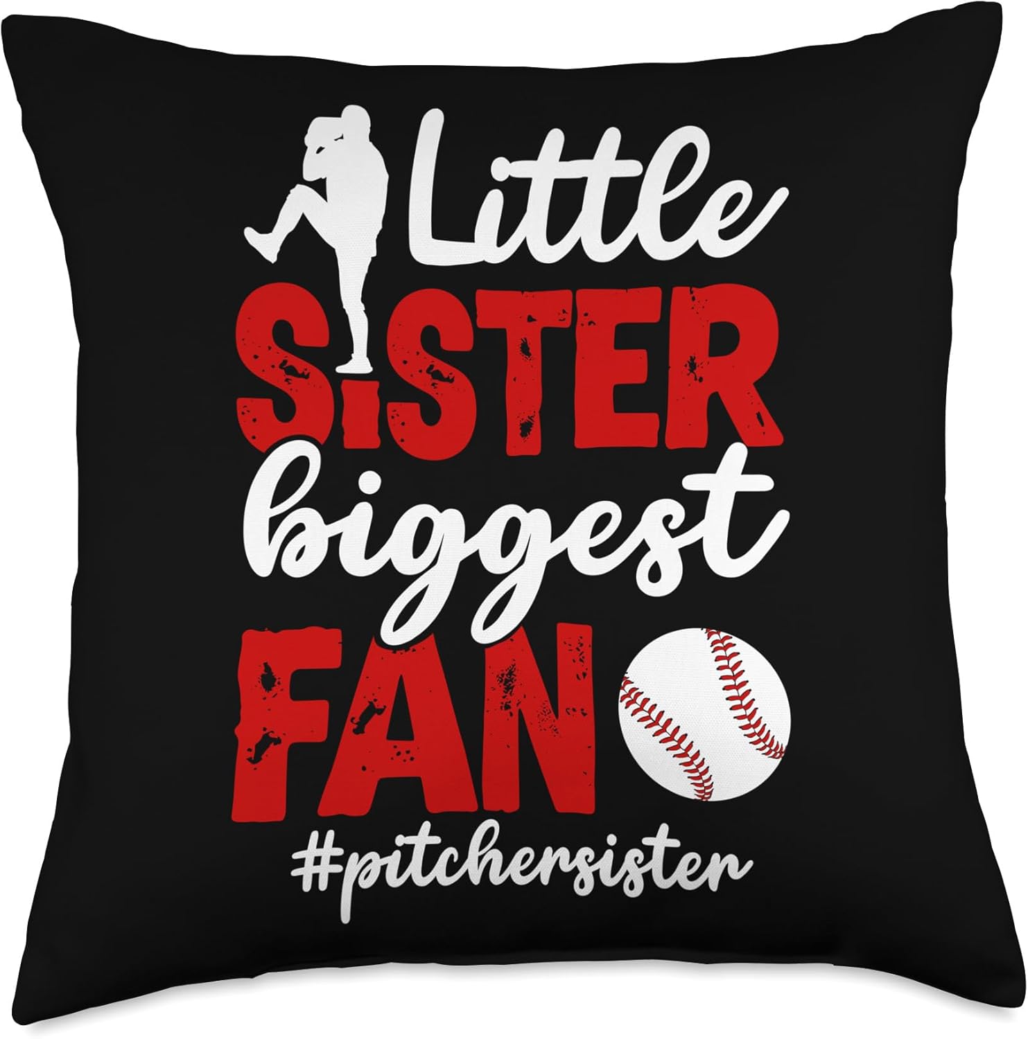 Little Sister Baseball Pitcher Throw Pillow