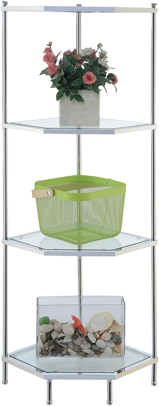 Convenience Concepts Royal Crest 4 Tier Corner Shelf Chrome Glass