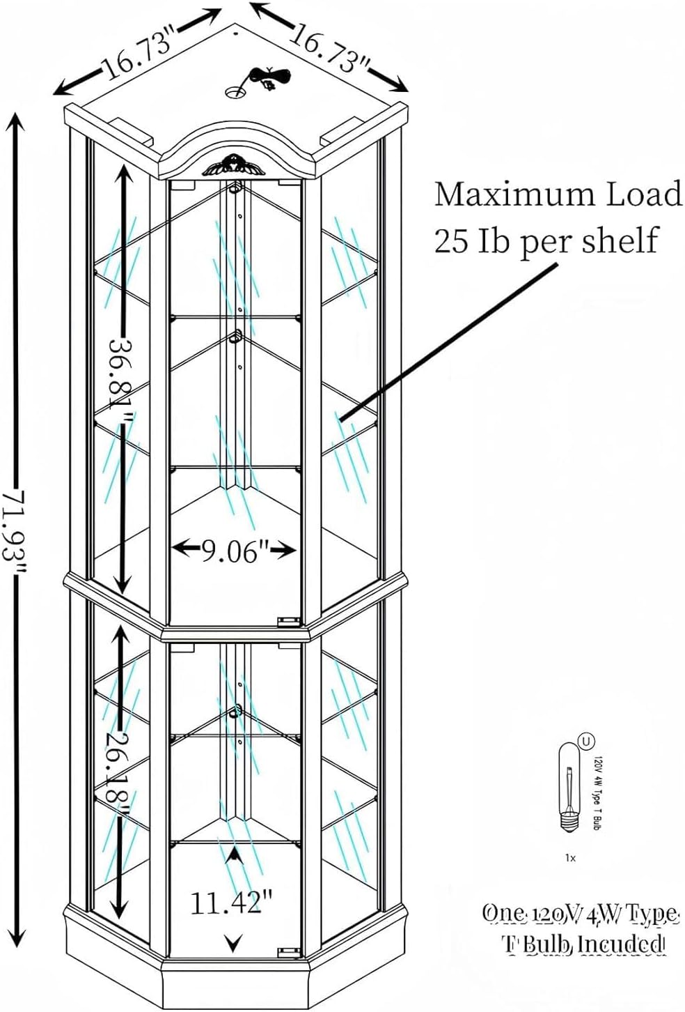 Cherry Corner Curio Cabinet with 4 Adjustable Glass Shelves and Glass Doors