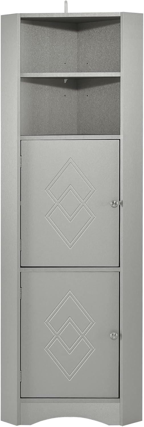 Bellemave Tall Corner Cabinet with 2 Shelves and 2 Tiers Freestanding Storage Cabinet Grey