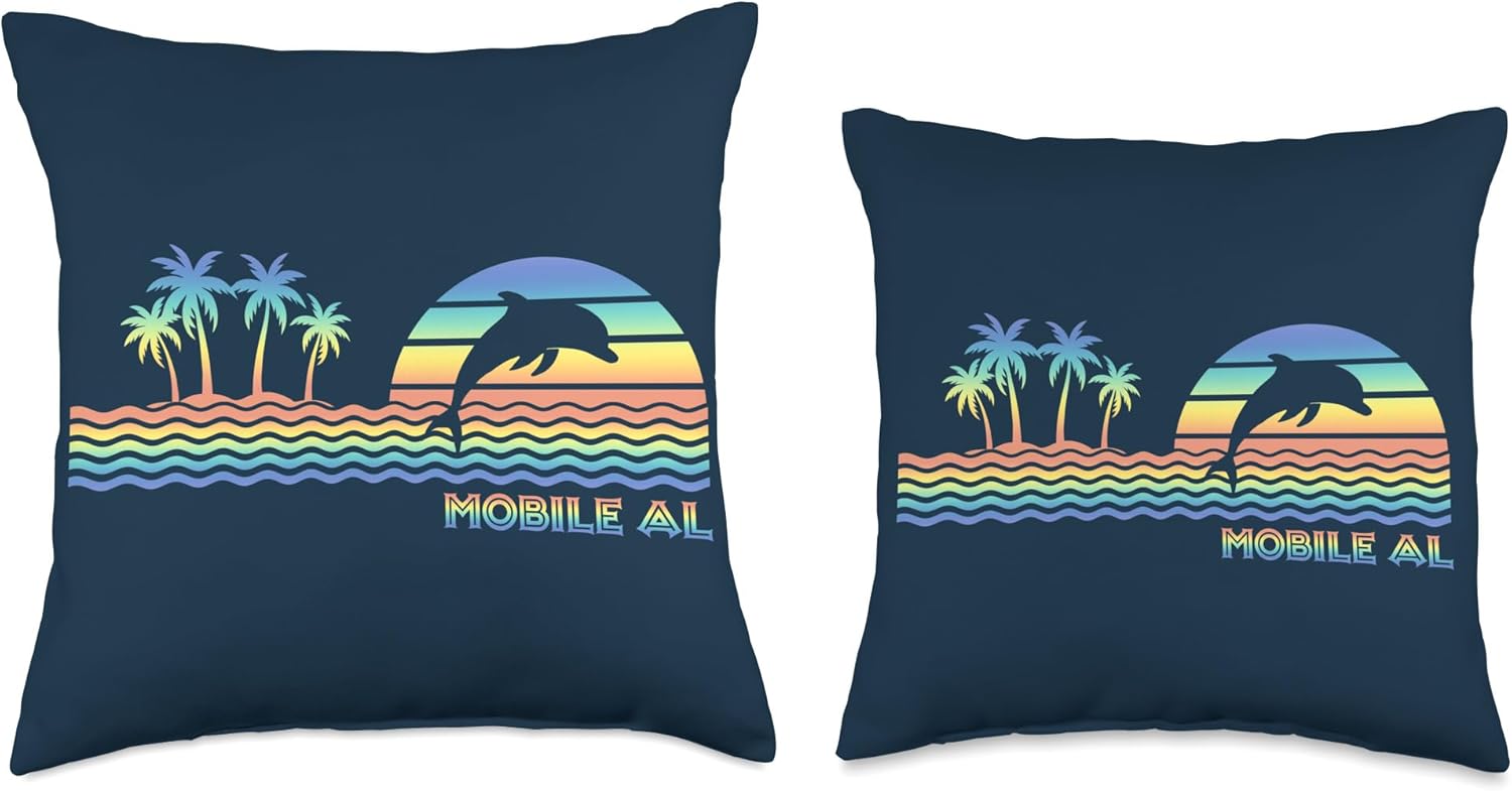 Vintage Mobile AL Retro Dolphin Throw Pillow
