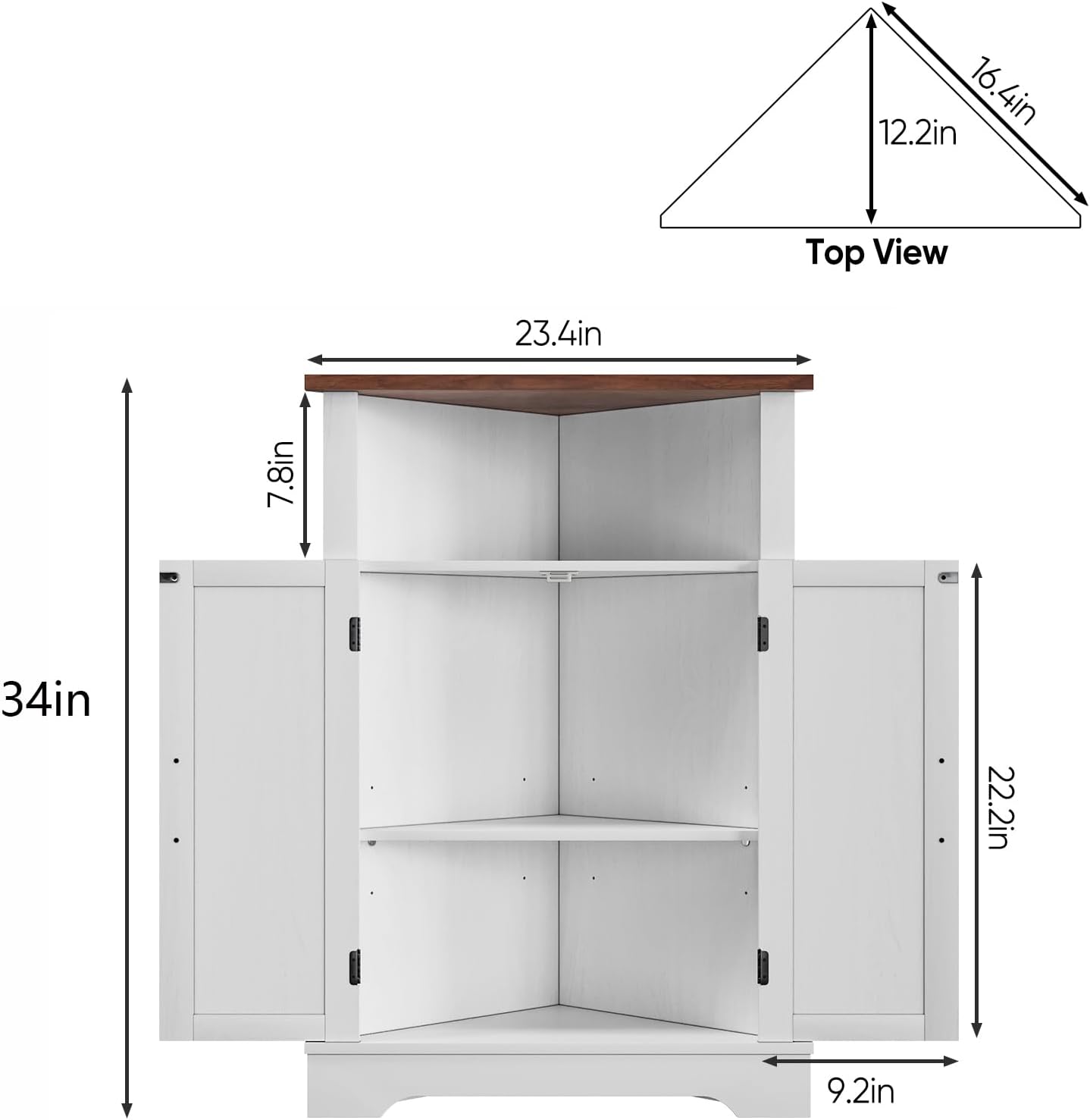 Mino Kesper Farmhouse Corner Cabinet with Adjustable Shelves White