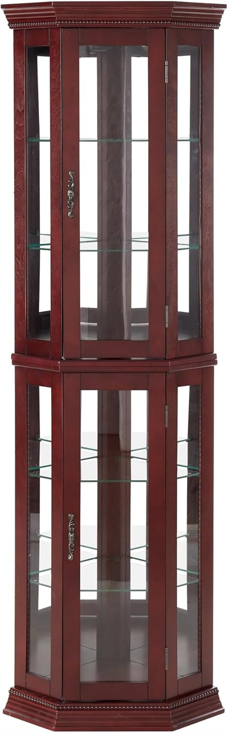 Corner Curio Cabinet with Glass Doors and LED Lighting