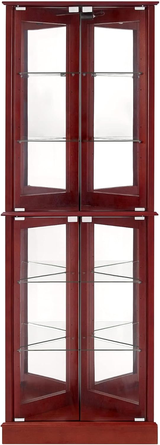 6 Shelves Corner Curio Cabinet with Lighting and Mirrored Back