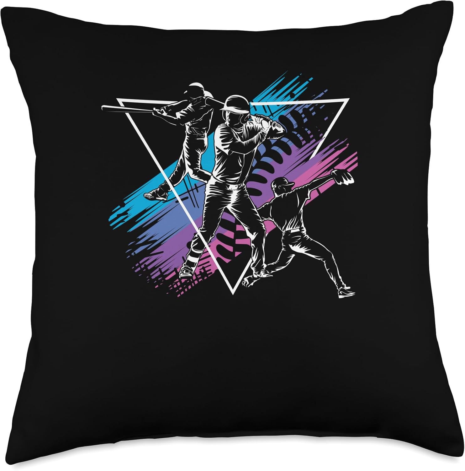 Baseball Team Players Batter Pitcher Catcher Throw Pillow 18x18 Multicolor