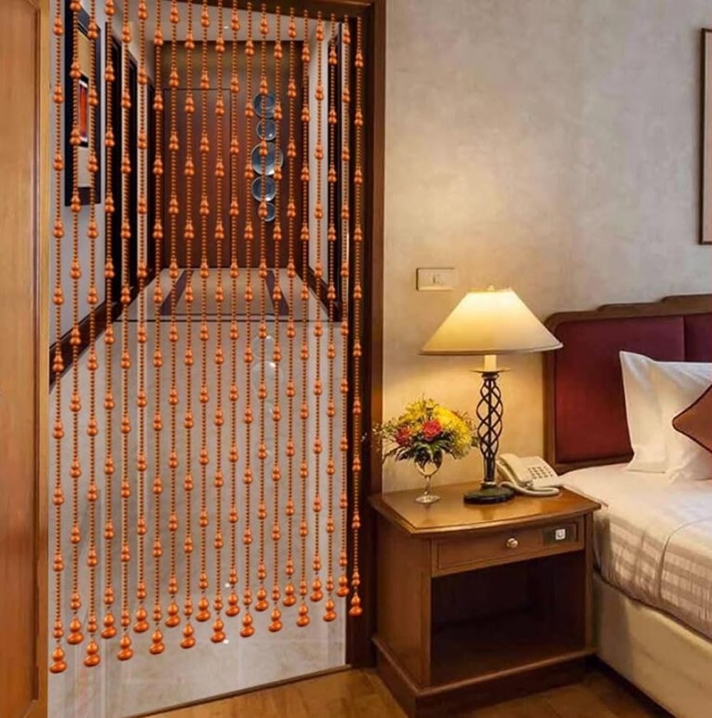 Etlegor Yellow Wood Beaded Curtain for Doorway
