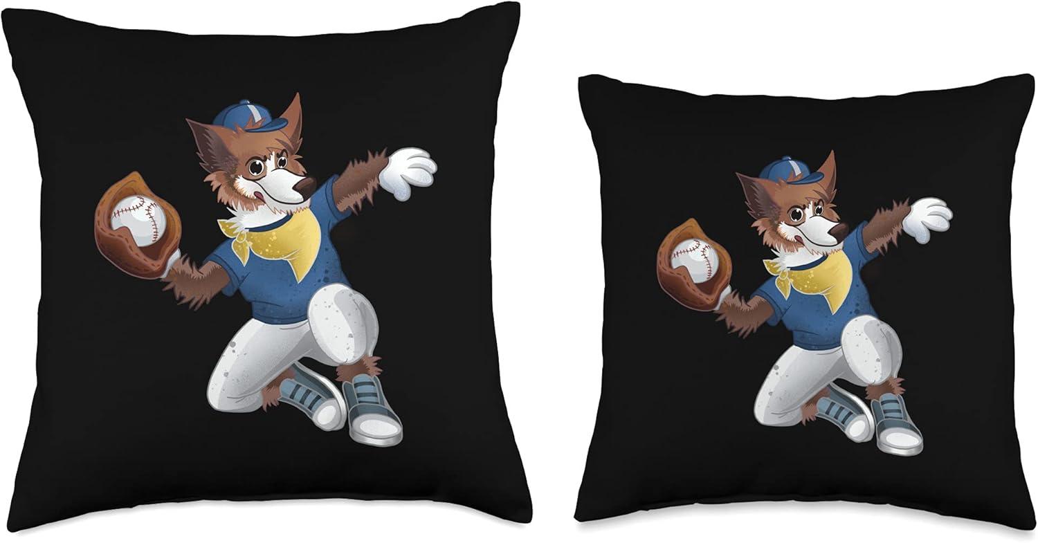 Dog Baseball Player Pitcher Throw Pillow