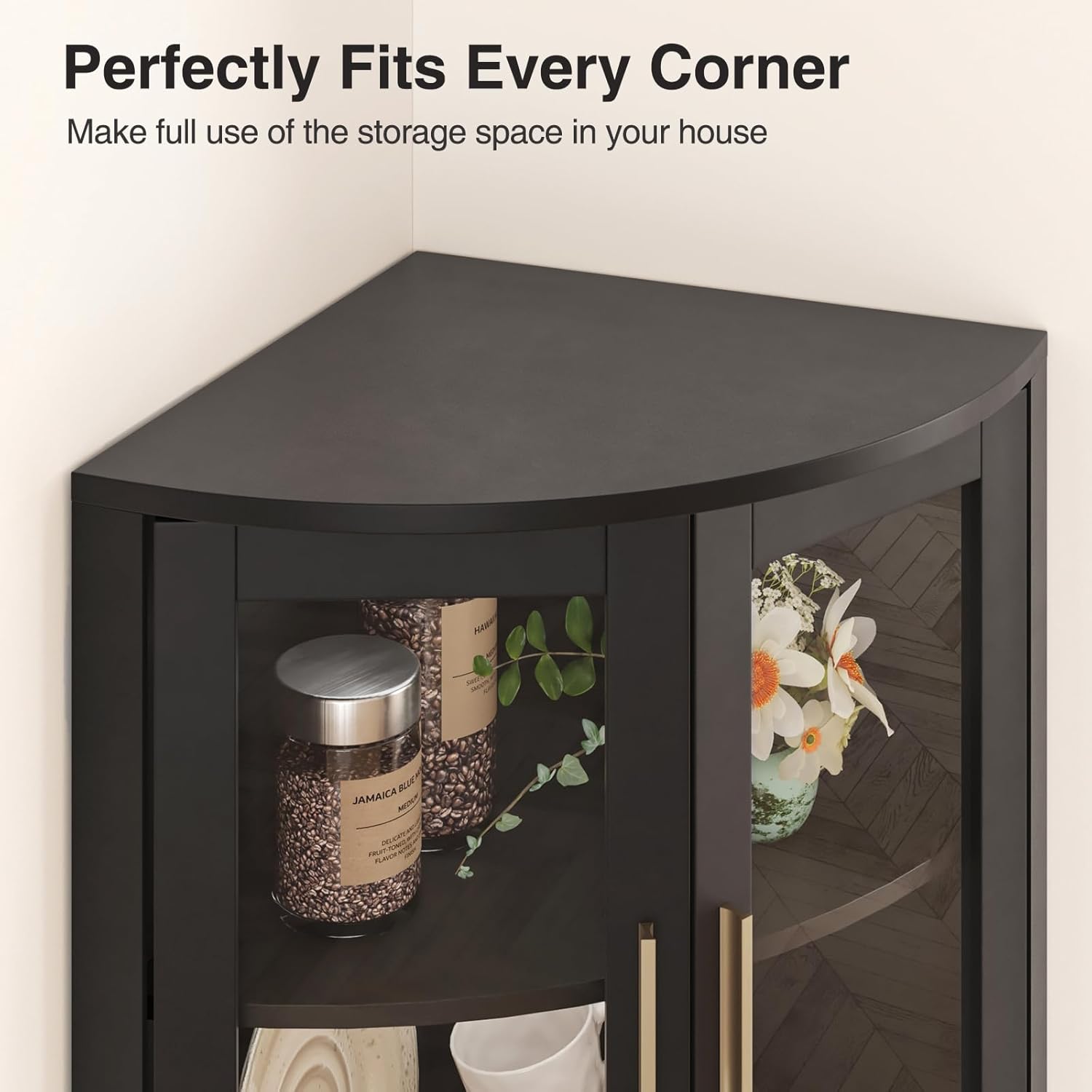 FiveWillowise 649 Tall Corner Cabinet with 5 Shelves Black