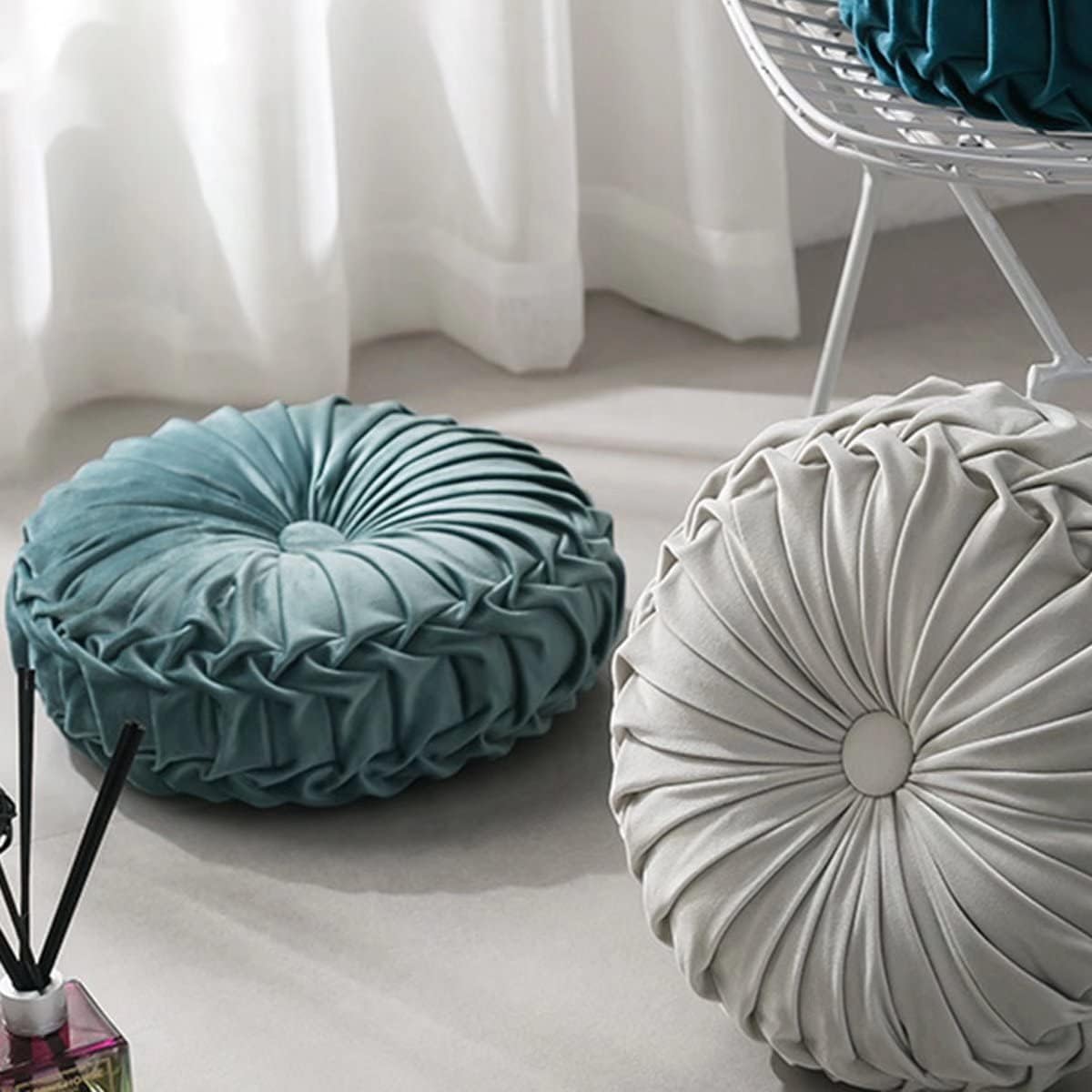 HLOVME Velvet Round Pillow 137 Inch Lake Blue