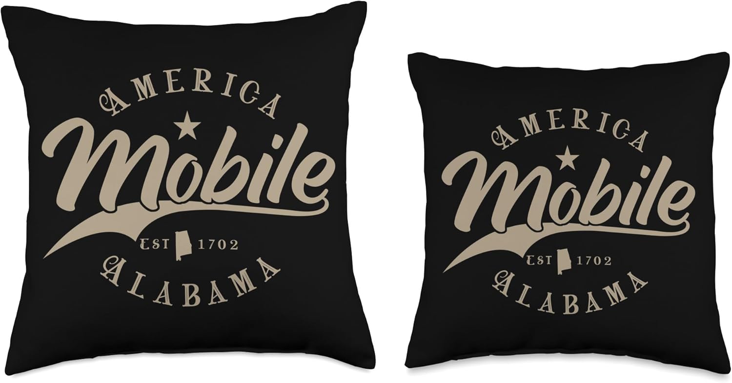 Mobile Alabama Throw Pillow 18x18 Multicolor