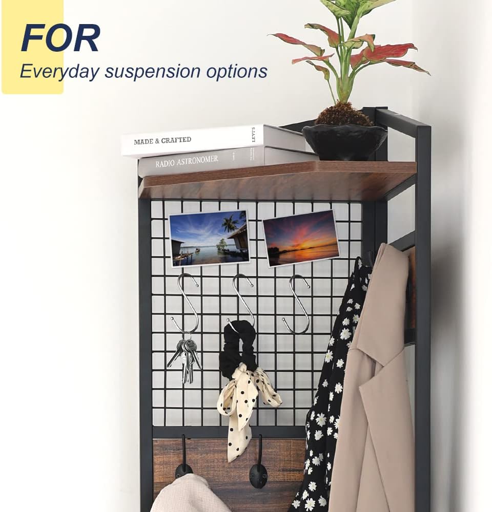 HIDODO Corner Hall Tree with Shoe Rack and Storage Shelf