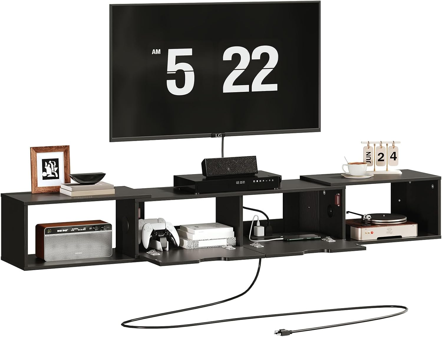 HOOBRO 622 Floating TV Stand with Power Outlet Black