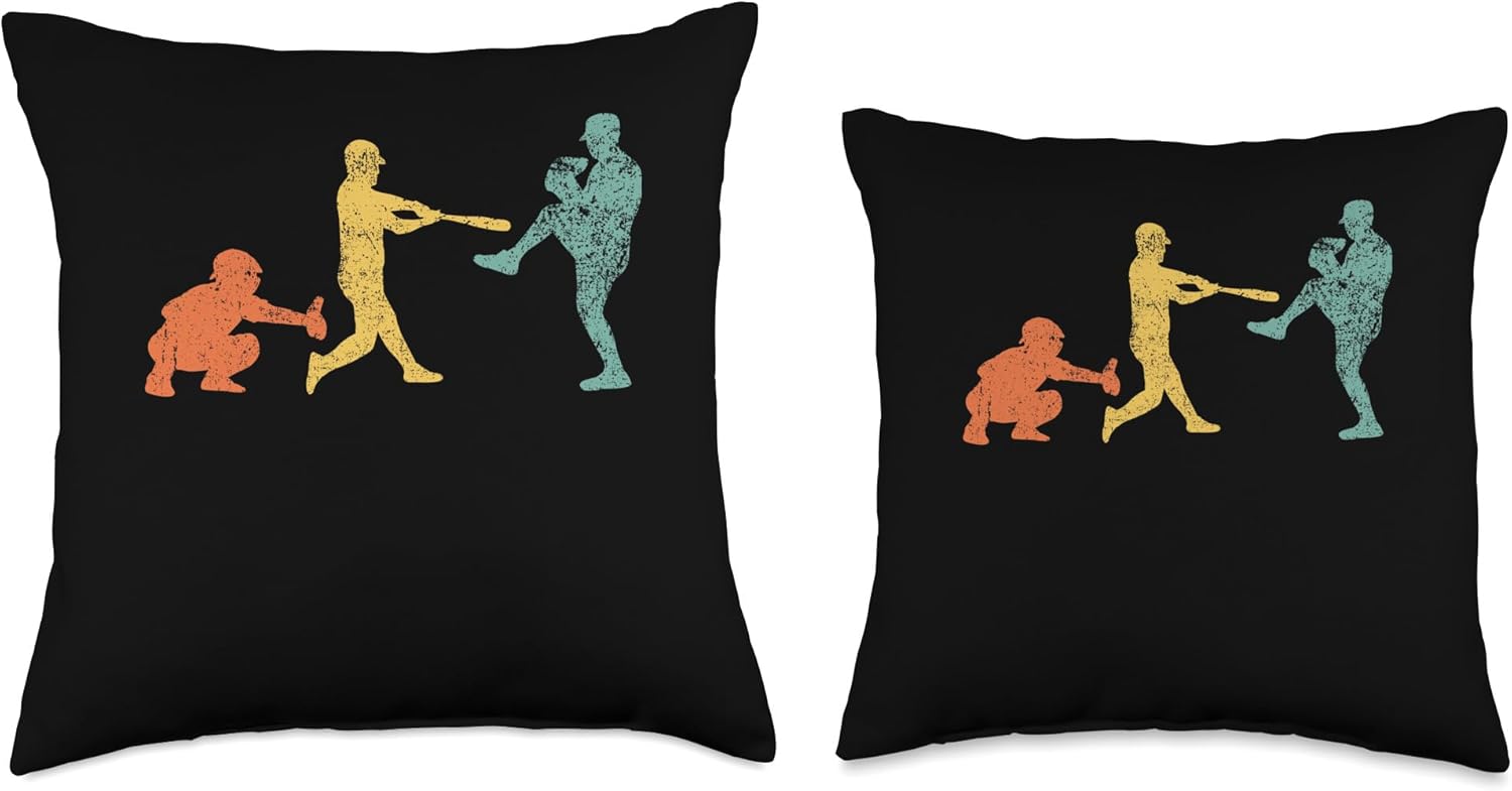 Baseball Catcher Batter Pitcher Vintage Throw Pillow