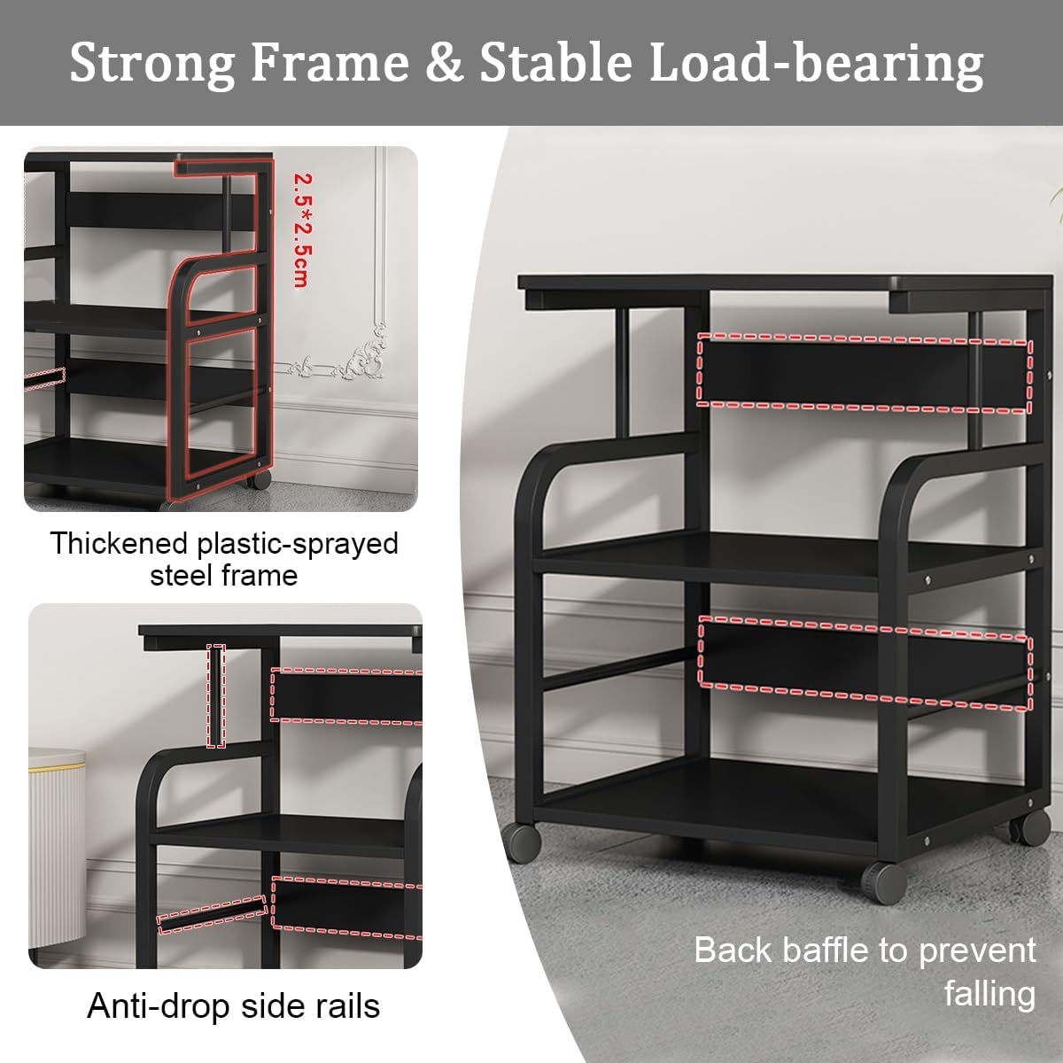 Nordivo Audio Rack Tower With Wheels 4 Tier Media Stand Corner Entertainment Cabinet Red H745cm29-B
