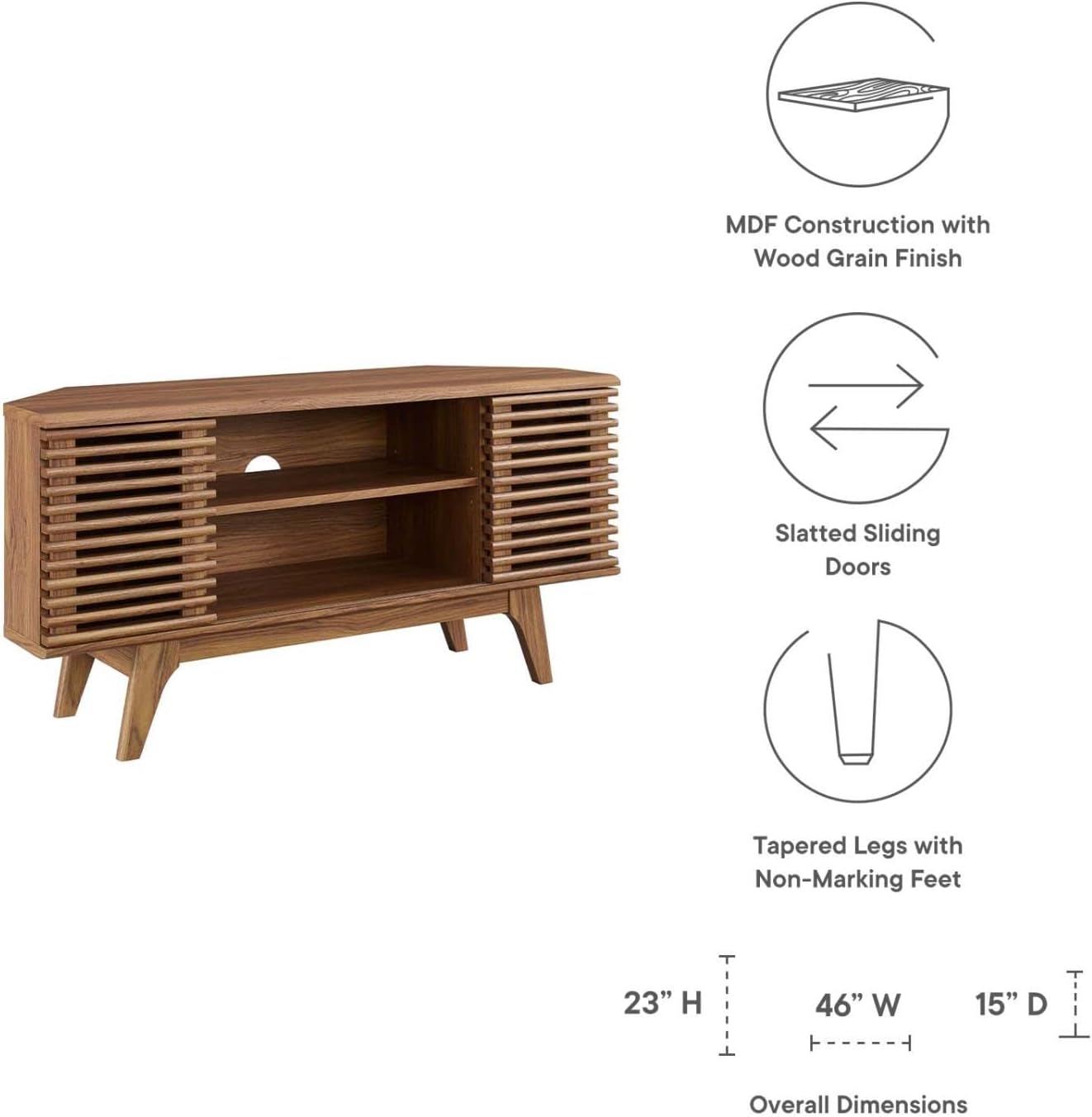Modway Render Low Profile Corner TV Stand 15x46x23