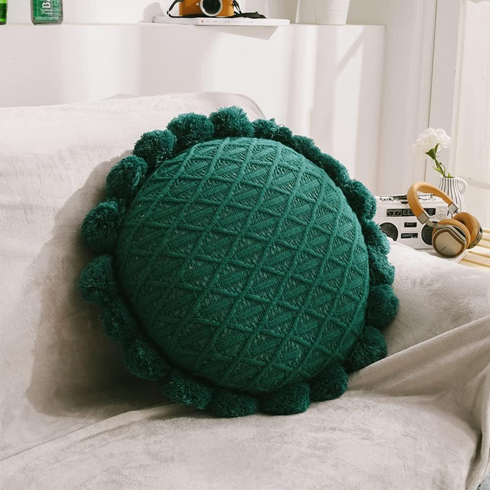 Vctops Cute Pom Poms Knitted Throw Pillow with Insert