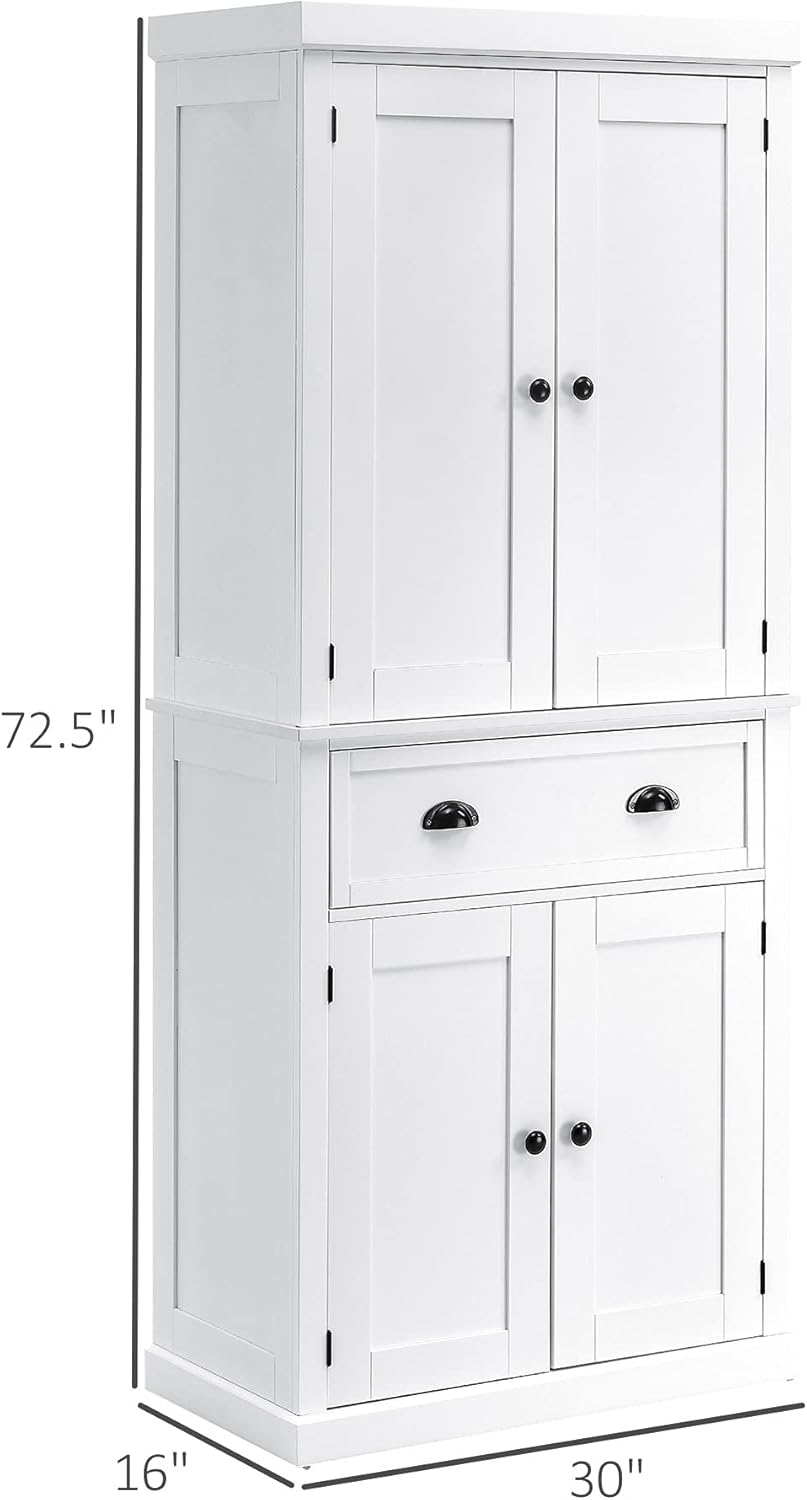 HOMCOM 725 Inch Kitchen Pantry Cabinet with 4 Doors Drawer and 3 Adjustable Shelves