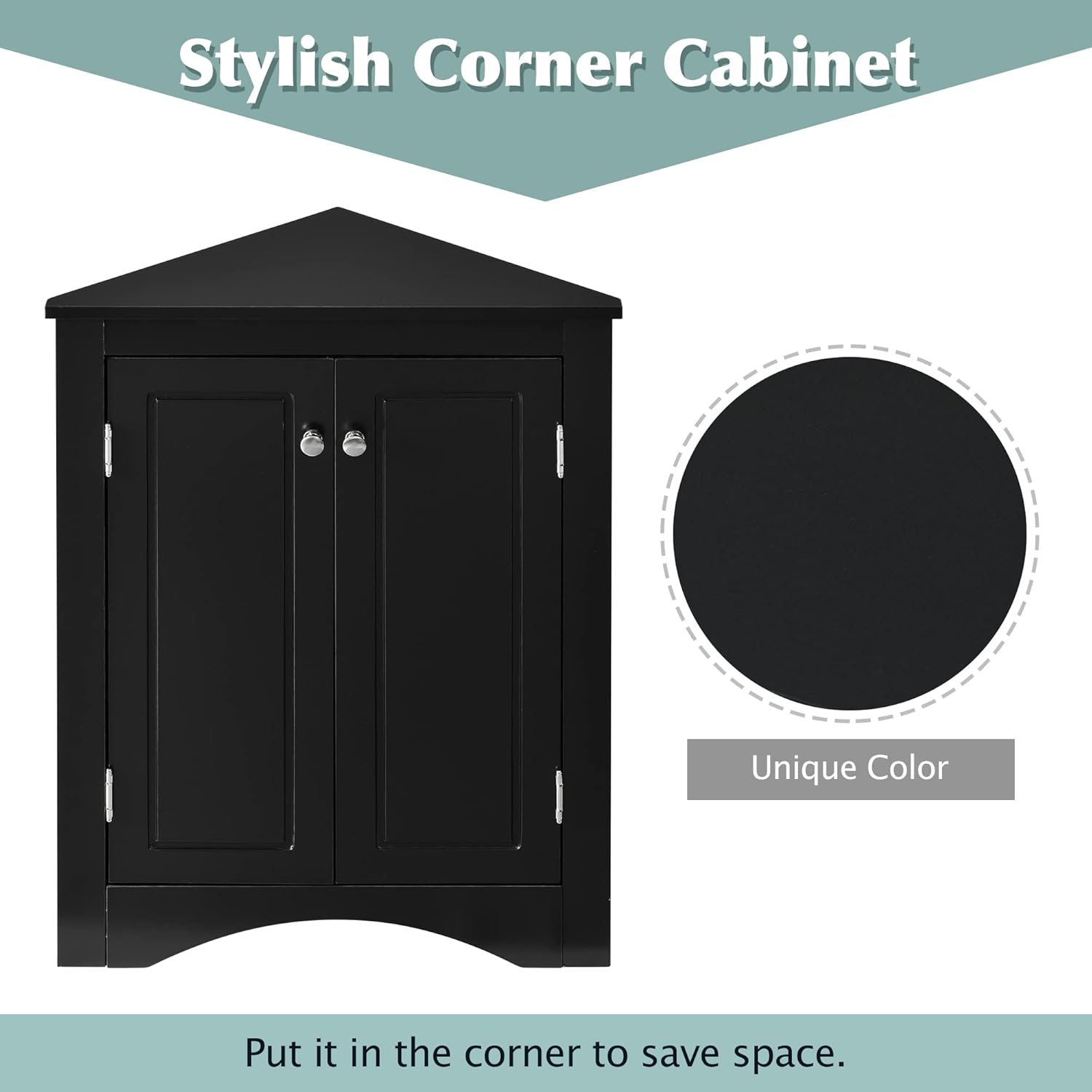 GDFStudio 315 Inch H Triangle Corner Storage Cabinet Black