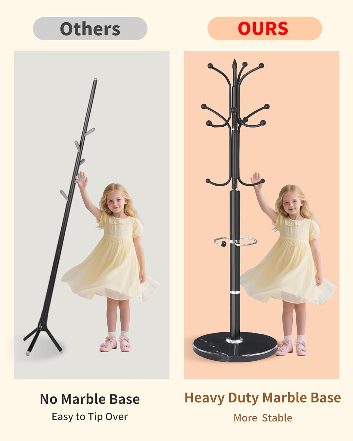 ZIECUKU Metal Coat Rack with Marble Base and 12 Hooks