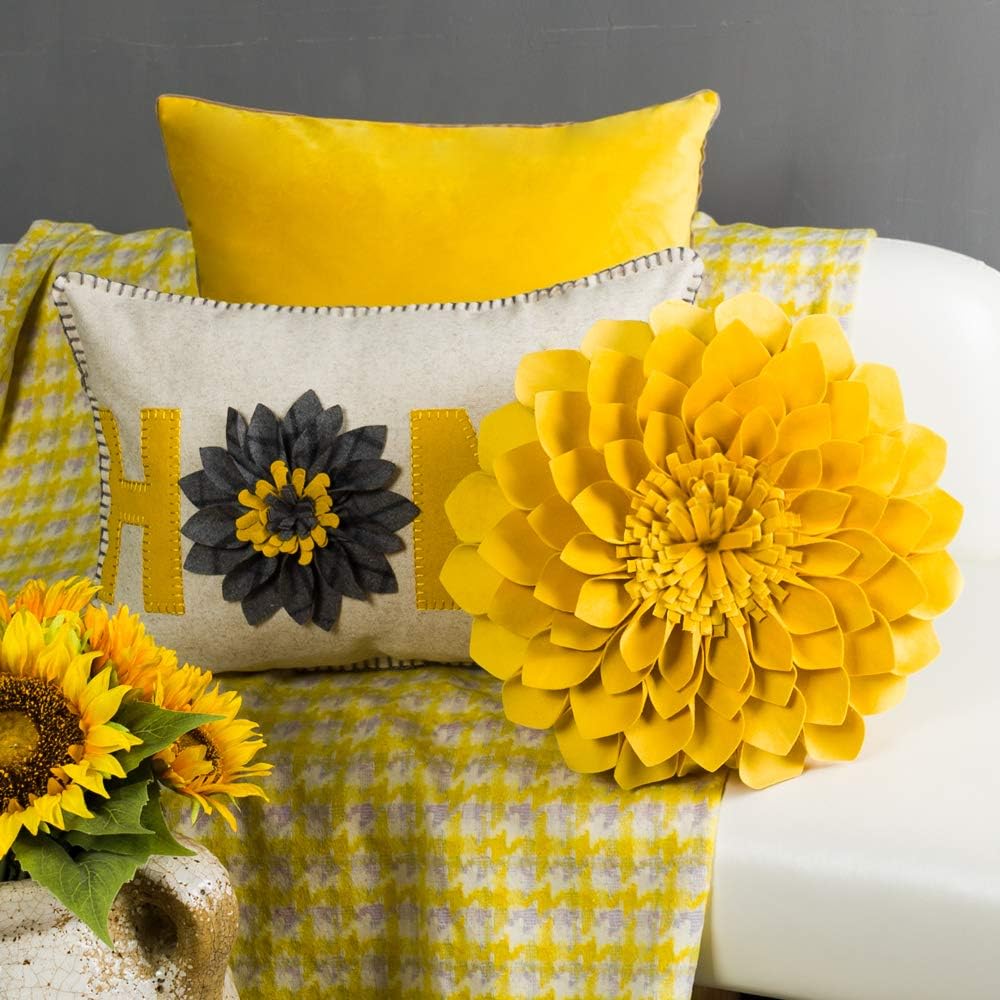 JWH 3D Flower Velvet Throw Pillow Cover 12 Inches