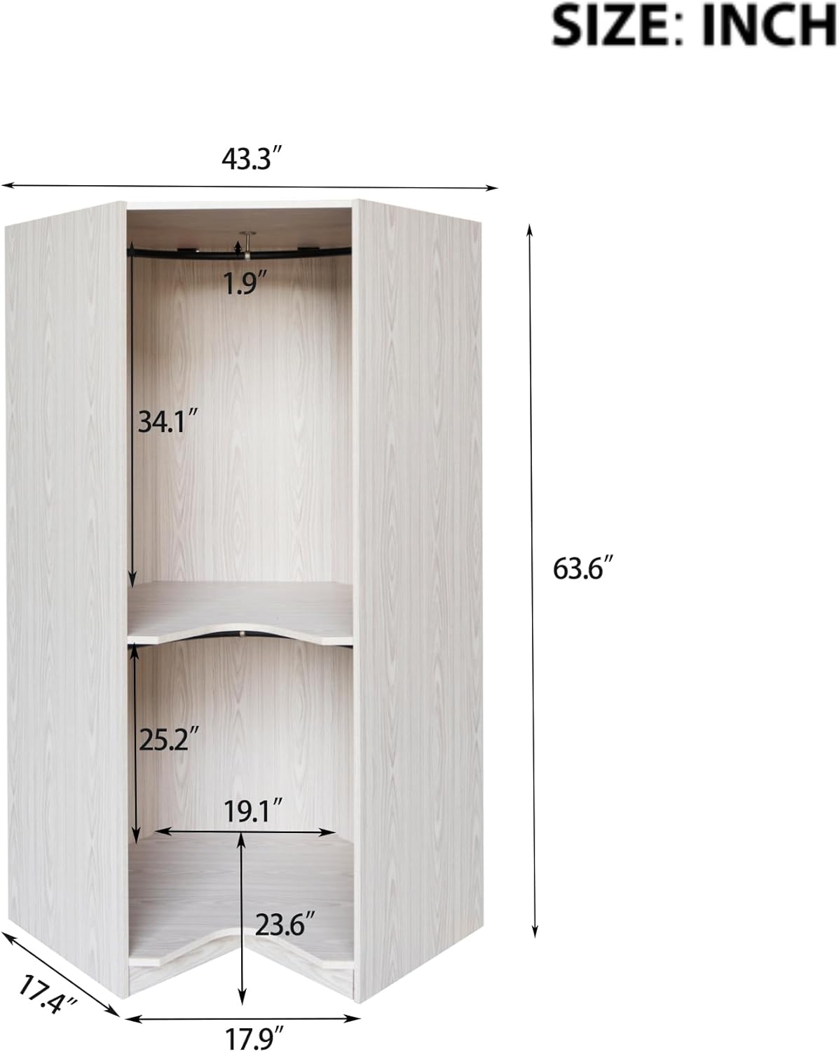 Merax Corner Wardrobe Organizer with 2 Hanging Rails and Shelves