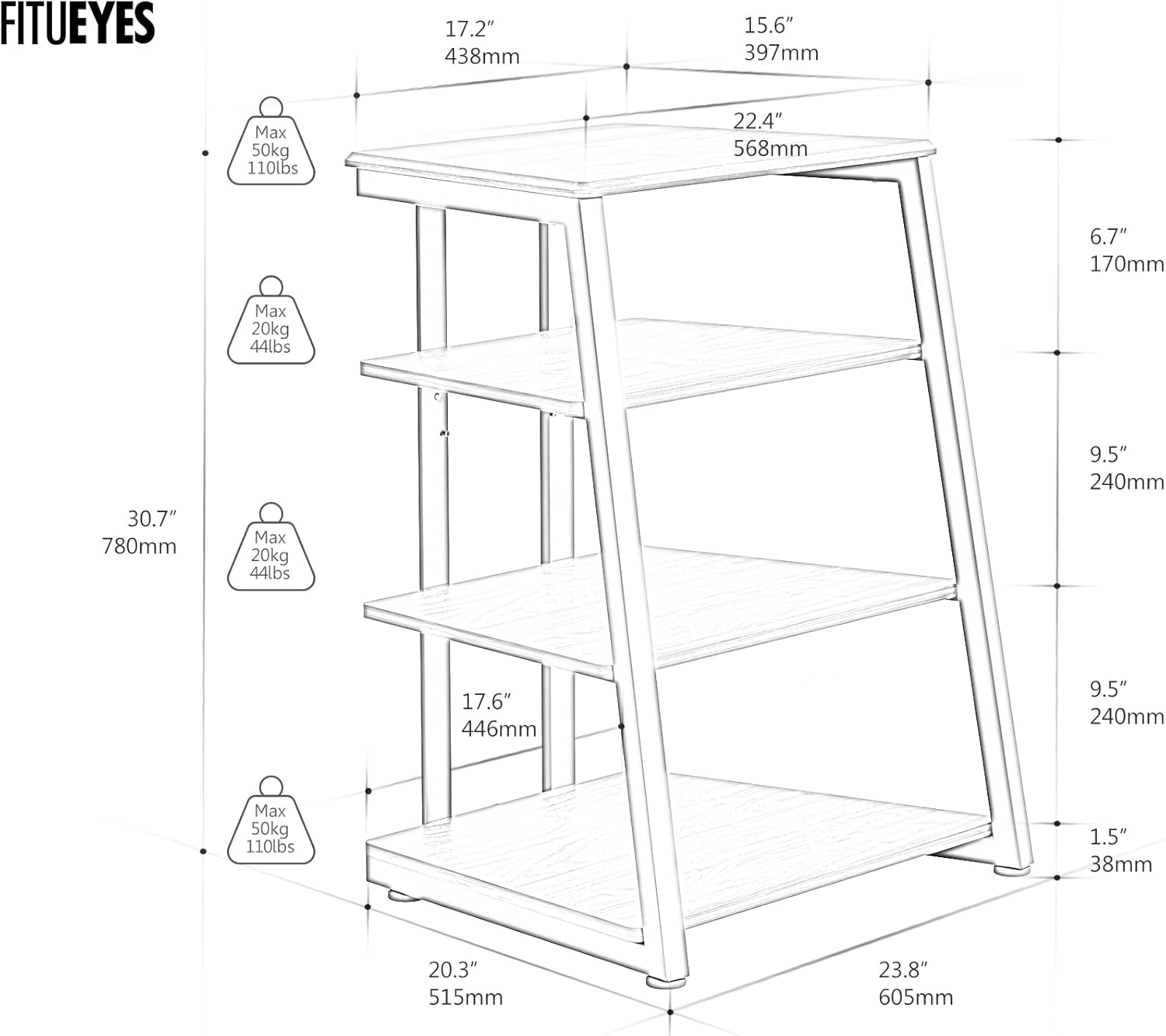 FITUEYES 4-Tier Media Stand Corner Shelf for PS4 and Record Player