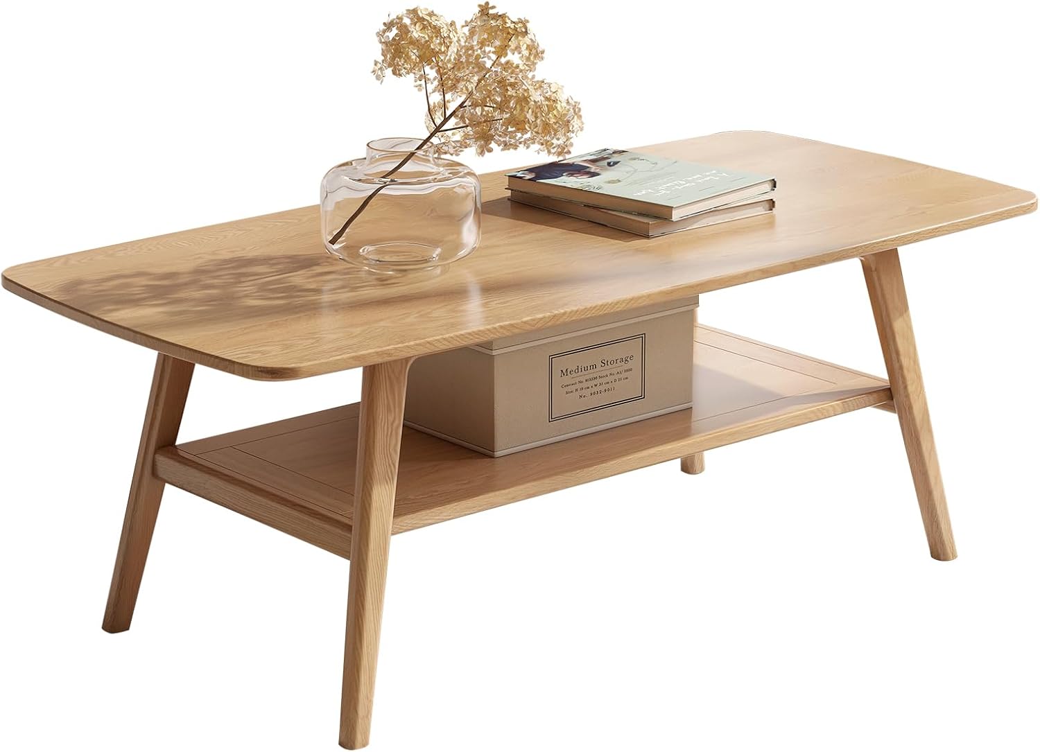 Wayshome Solid Oak Coffee Table 2-Tier with Shelf