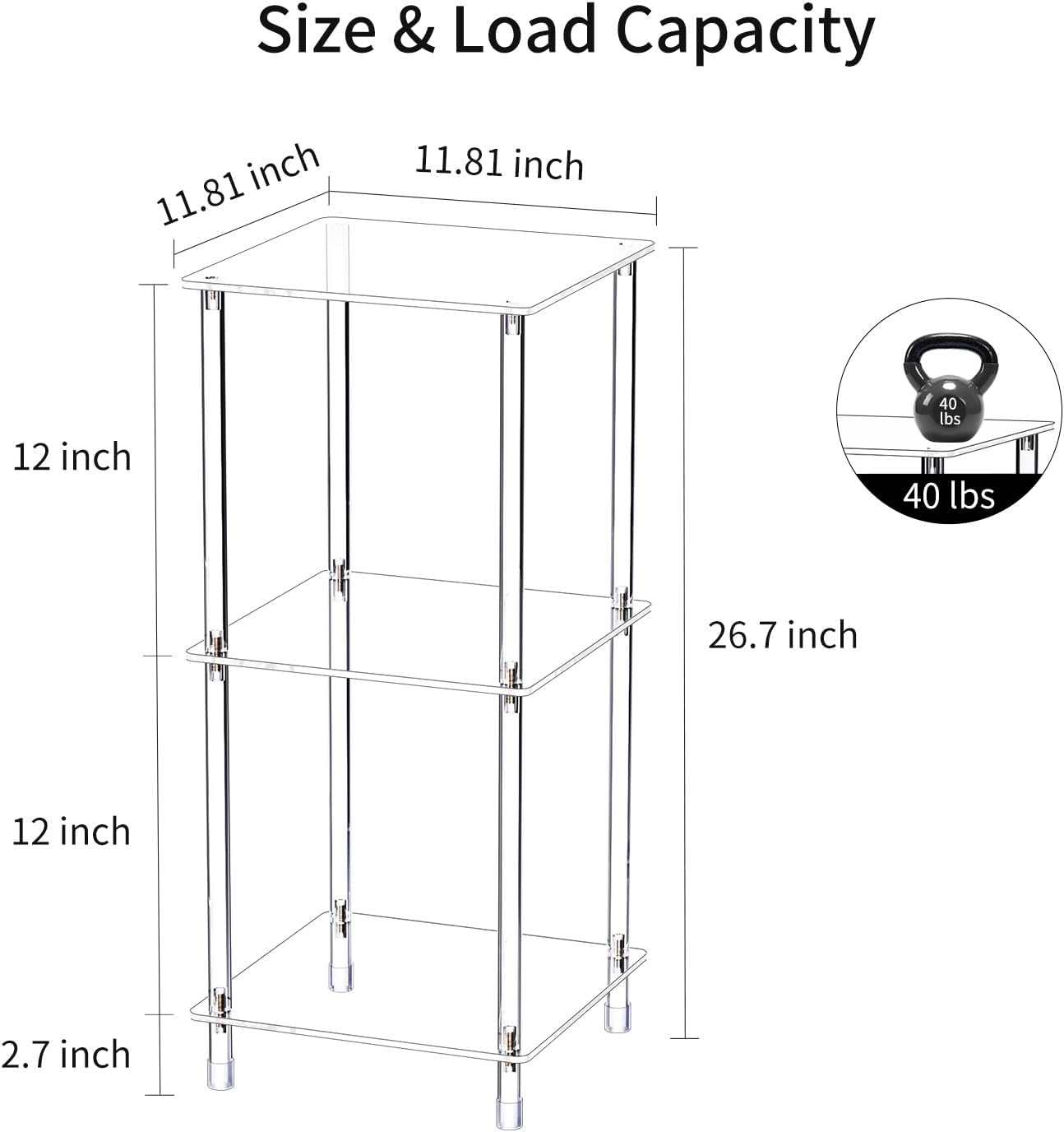 Clear Acrylic 3-Tier Side Table for Living Room and Bedroom