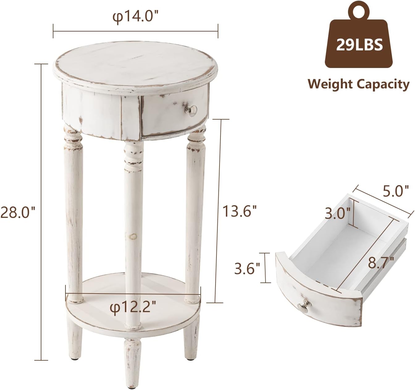 COSIEST Tall End Table with Drawer and Shelf