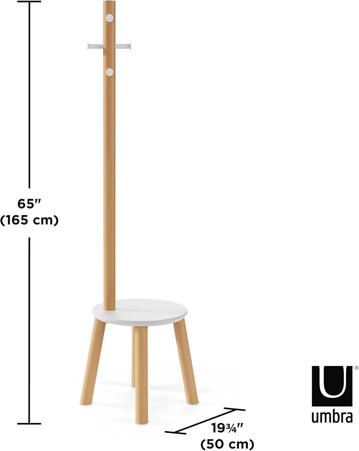 Umbra Pillar Coat Rack with Stool WhiteNatural