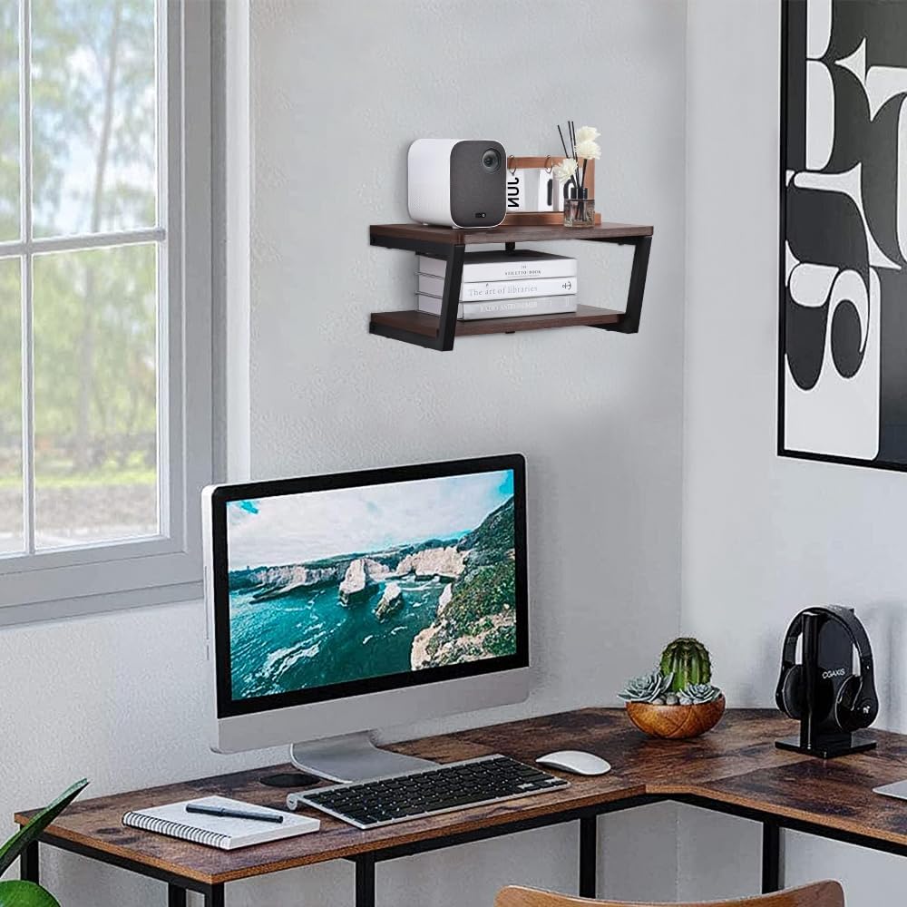 LUCKUP Floating Wall Shelves with 2 Shelves Wood AV Media Stand