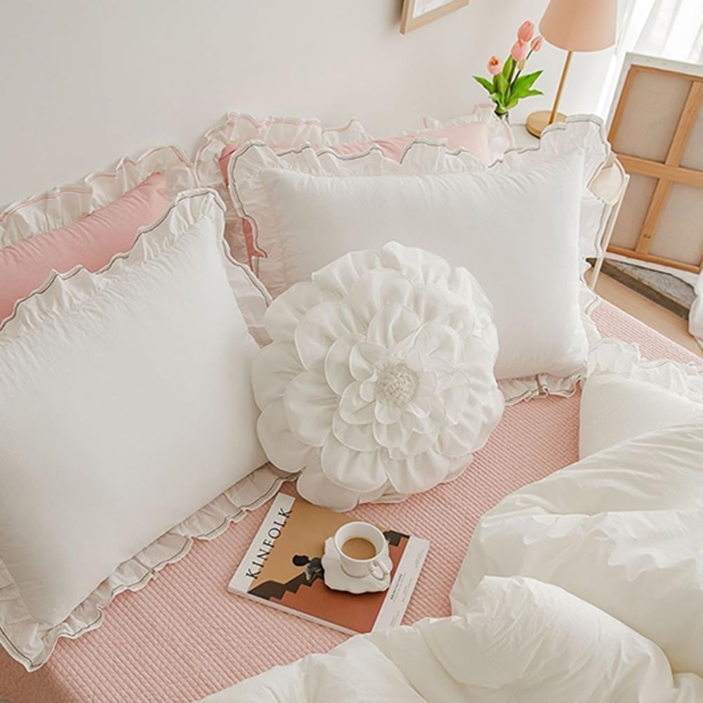 3D Flower Round Pillow with Insert White