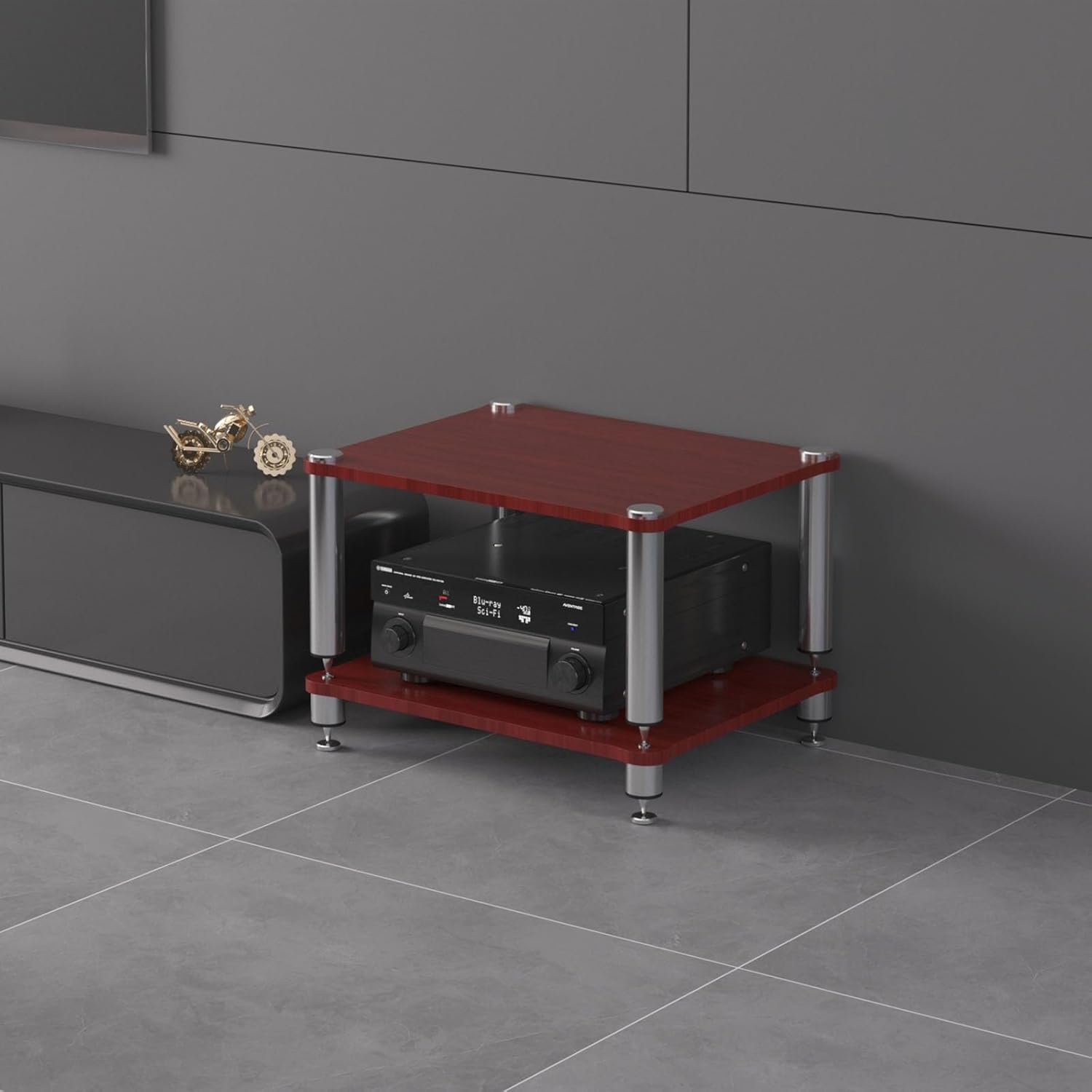 Red Portable Audio-Video Storage Rack with Shelves