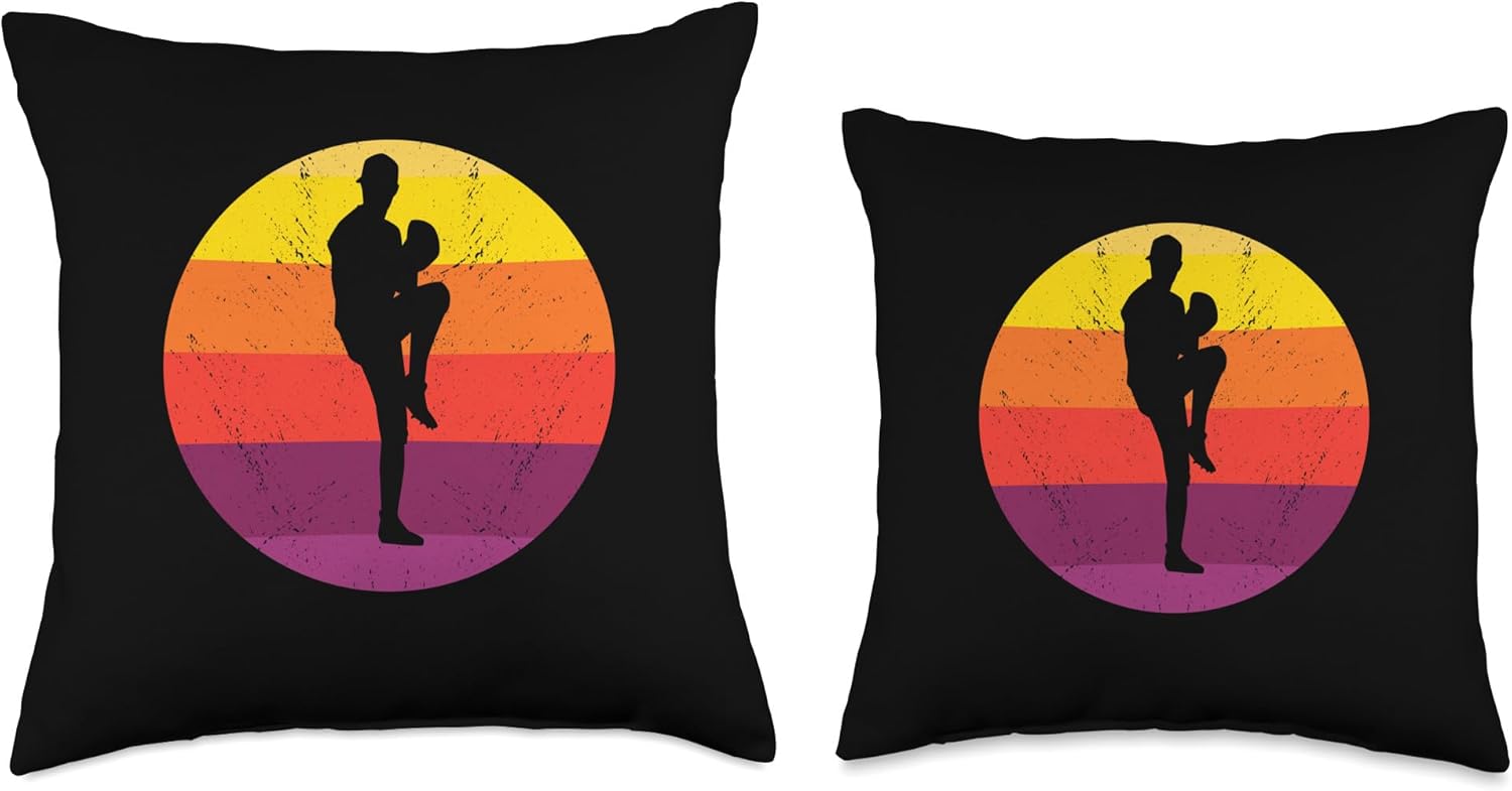 Retro Pitcher Baseball Throw Pillow