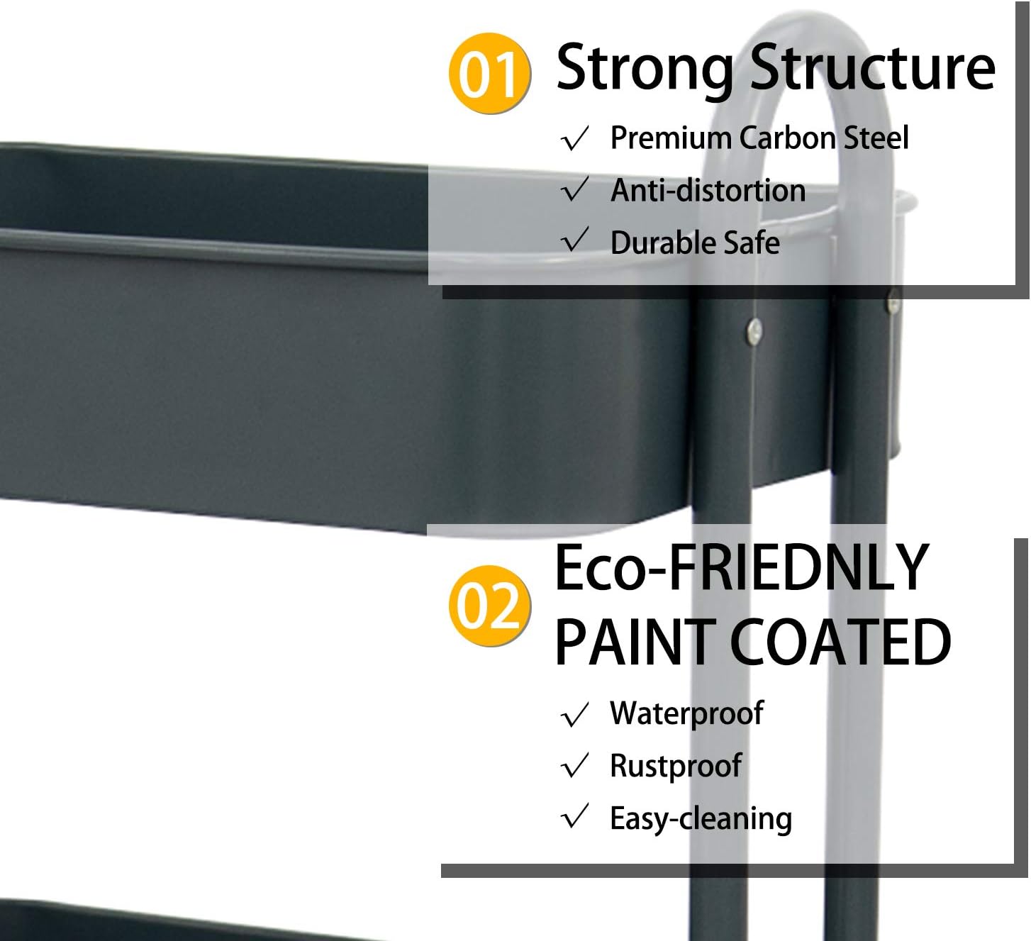 Wonline 3-Tier Metal Rolling Storage Cart with Locking Casters Grey