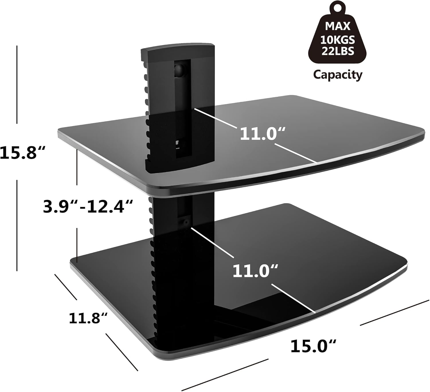 FITUEYES 2 Tiers Floating Wall Shelf for TV and Media Setup Black