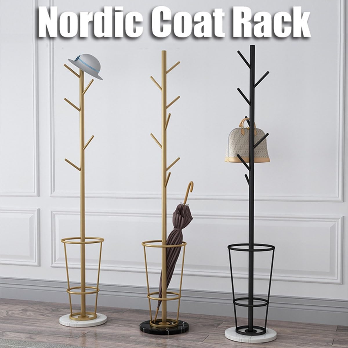 Coat Rack with Umbrella Holder Gold and White