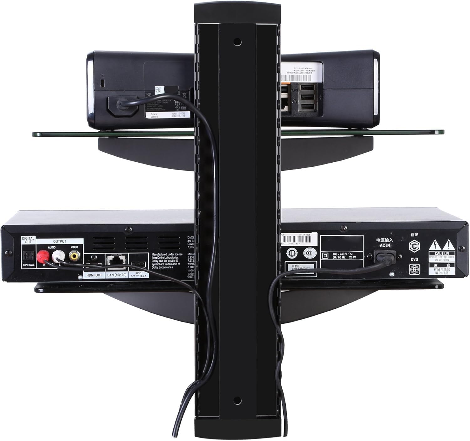 FITUEYES 2 Tiers Floating Wall Shelf for TV and Media Setup Black