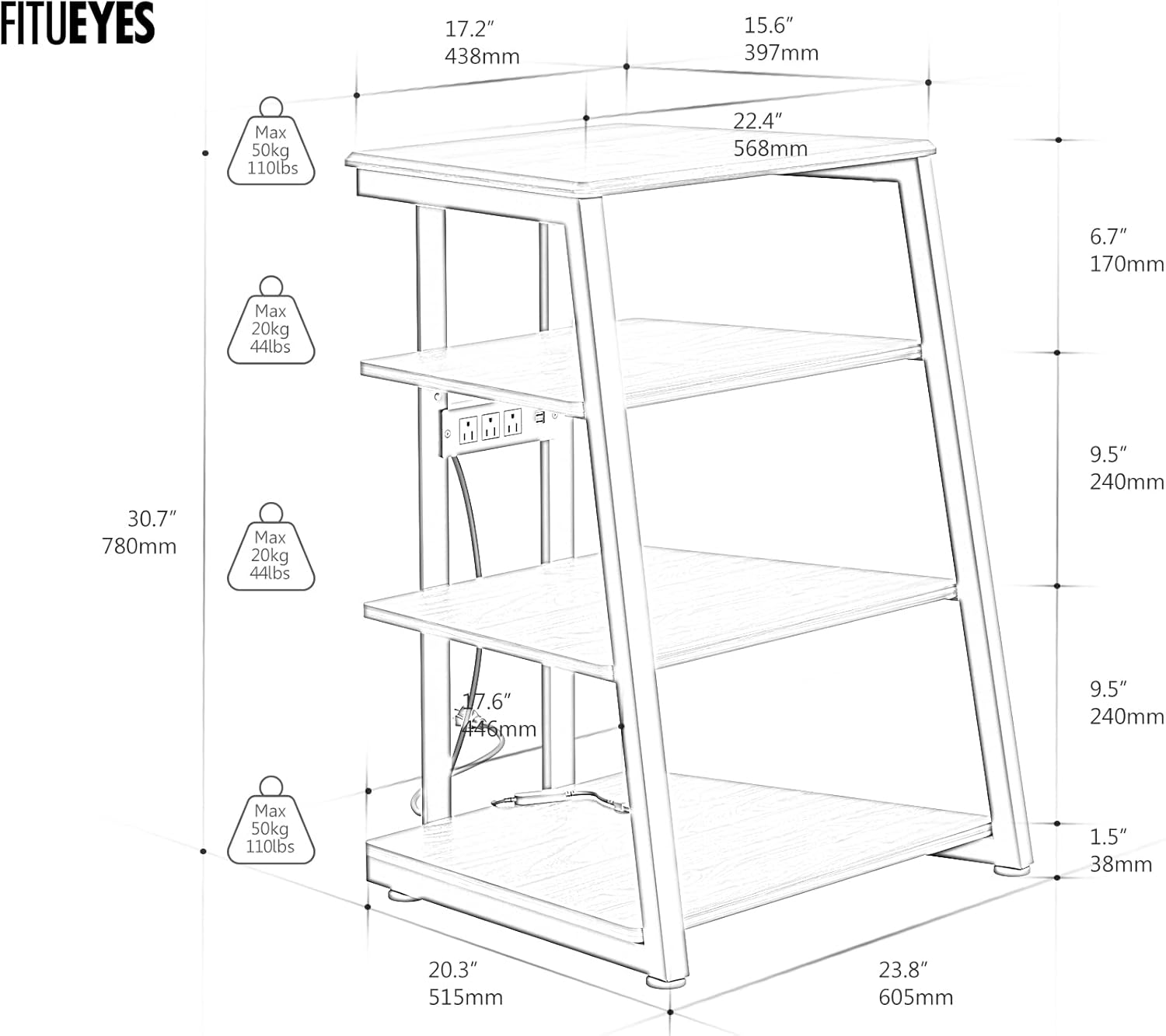 FITUEYES 4-Tier AV Media Stand with LED Backlight for Record Player and Xbox One