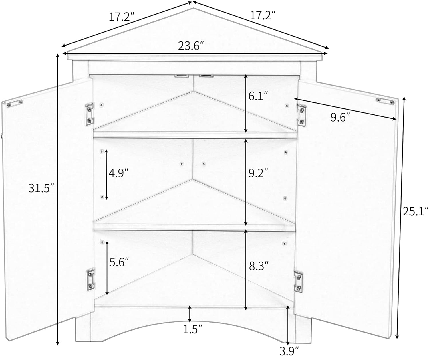 GDFStudio 315 Inch H Triangle Corner Storage Cabinet Grey