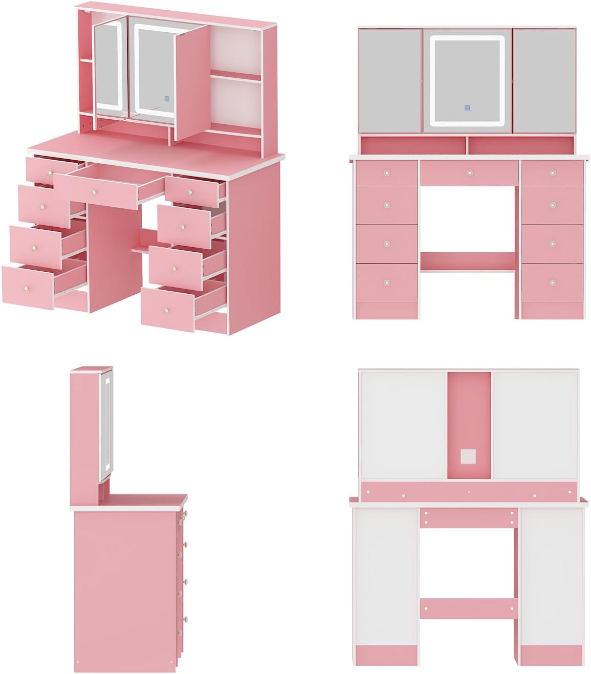 Timechee Vanity Mirror with 9 Drawers and 3 Color Lights