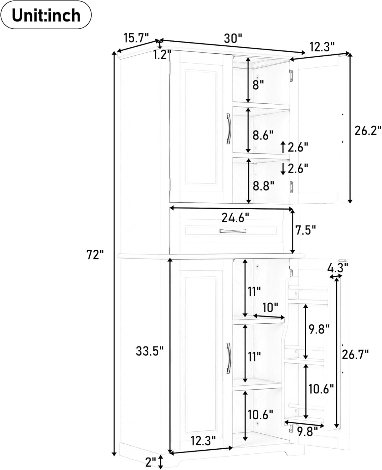 Tall Bathroom Storage Cabinet with Adjustable Shelves and Drawer