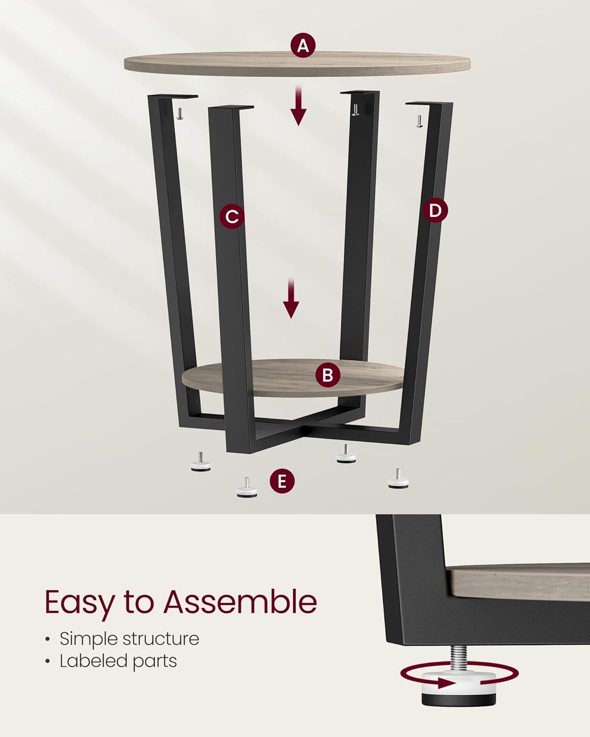 VASAGLE Round End Table with Storage Shelf