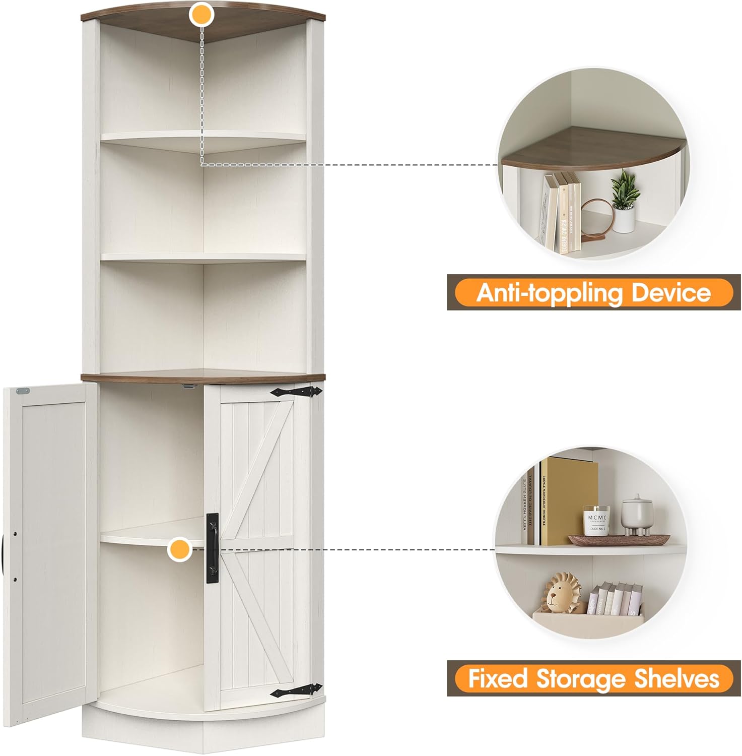 Vabches 648 Tall Farmhouse Corner Cabinet in Antique White